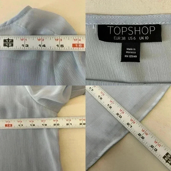 Topshop Eyelet Lace Up Fluted Sleeves Sheer Blouse Top Light Blue Size Small - Picture 14 of 16
